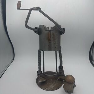 VTG H & K Metal Golfer Golf Wine Liquor Bottle Holder Steel/ Copper brutalist